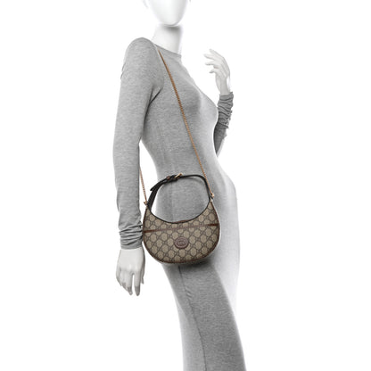 Gucci GG Supreme Monogram Azalea Calfskin Mini Retro Interlocking G Half Moon Bag Beige Ebony Brown Sugar 2 of 11
