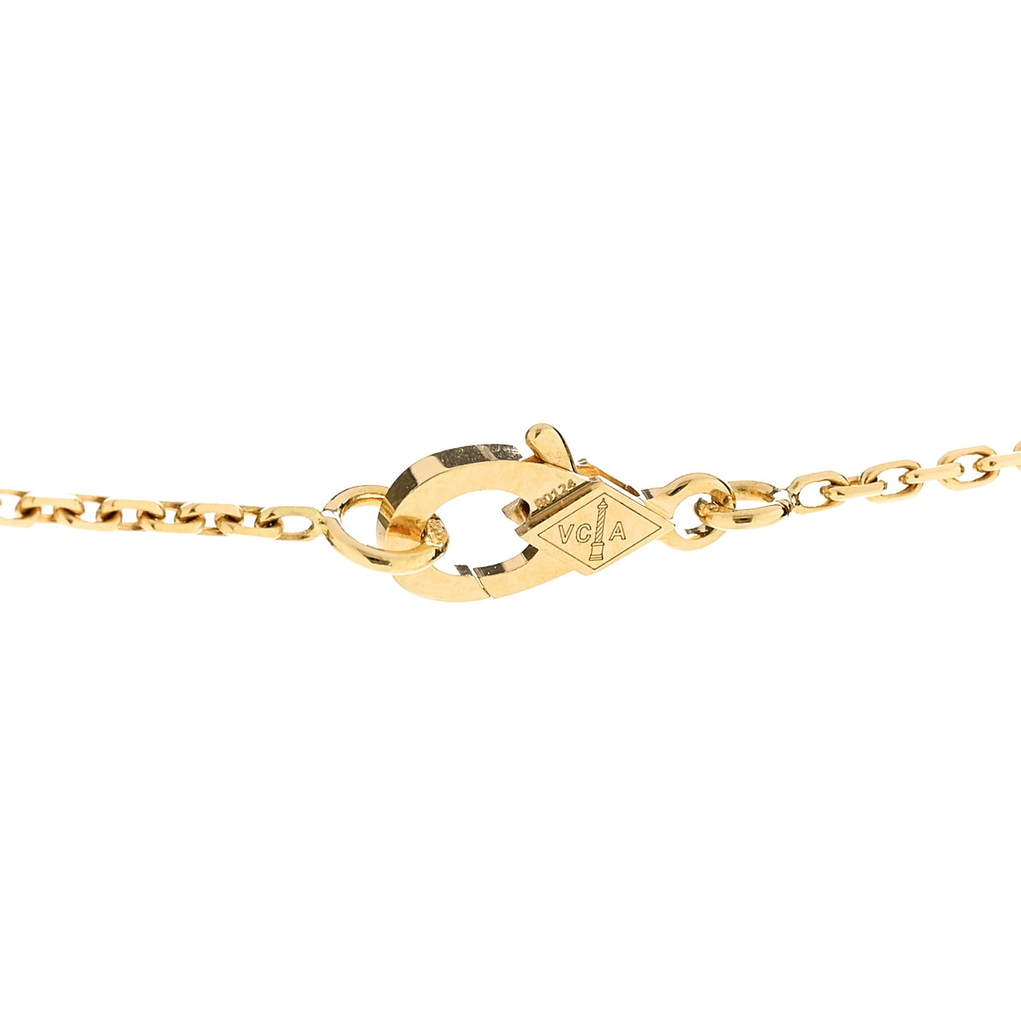 18K Yellow Gold Diamond Yellow Mother of Pearl Vintage Alhambra Pendant Necklace