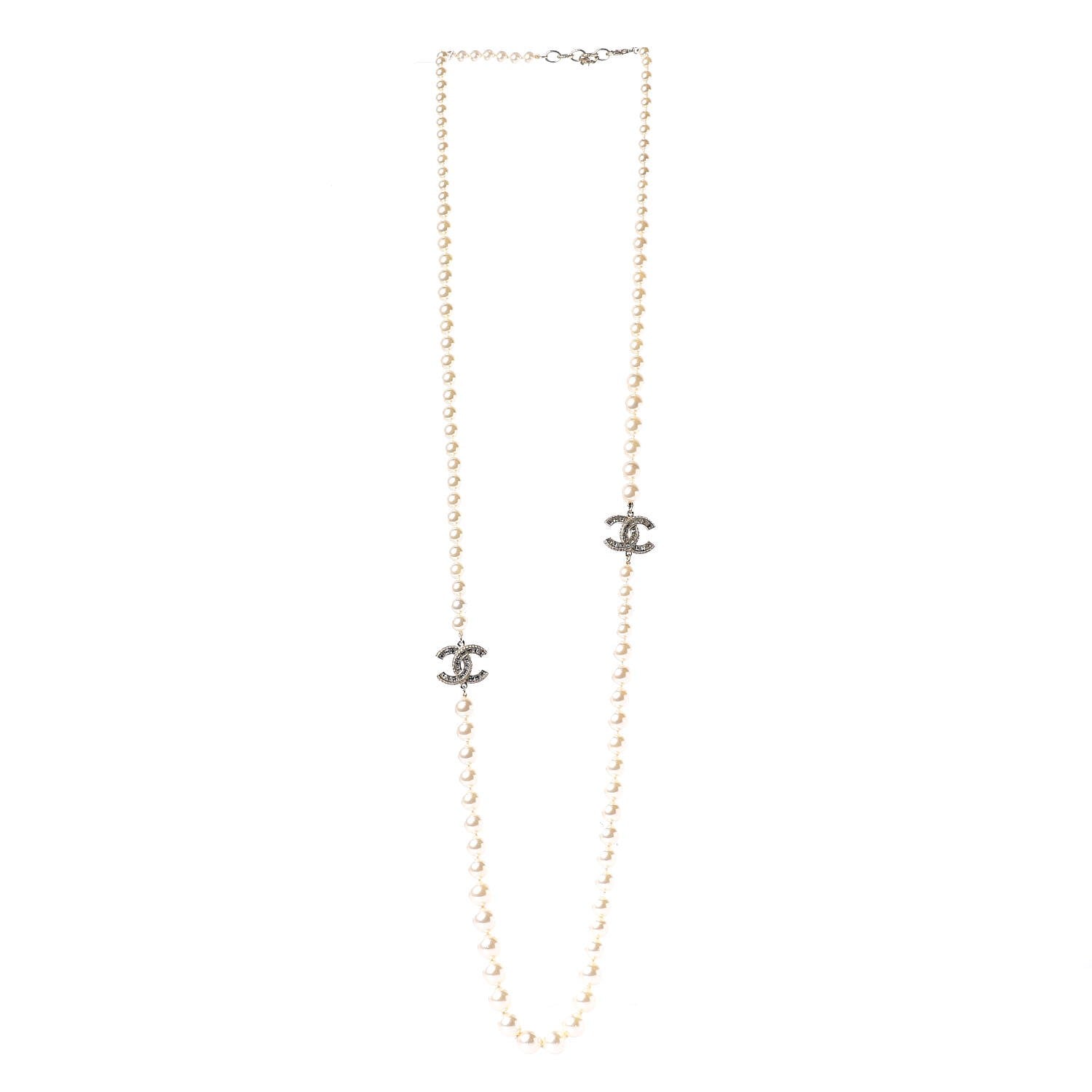 Chanel Pearl Baguette Crystal Long CC Necklace Gold 3 of 6