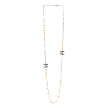 Chanel Pearl Baguette Crystal Long CC Necklace Gold 3 of 6