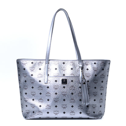 MCM Metallic Visetos Medium Anya Shopper Tote Silver 1 of 10