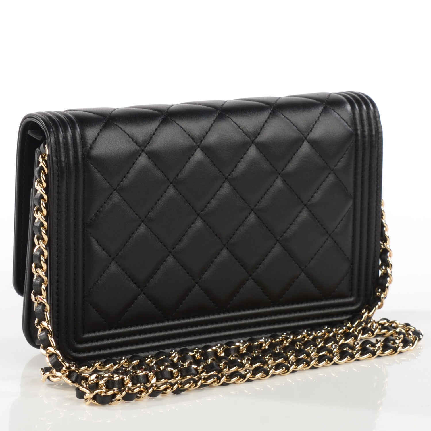 Chanel Lambskin Quilted Boy Wallet On Chain WOC Black 3 of 8