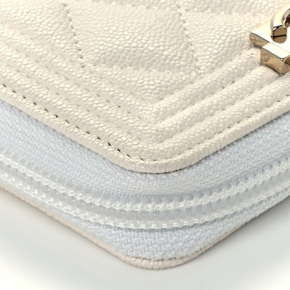 Chanel Caviar Quilted Boy Zip Around Coin Purse Wallet White 5 of 9