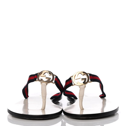 Gucci Nylon Calfskin Web Womens Thong Sandals 35 White Blue Red 2 of 7
