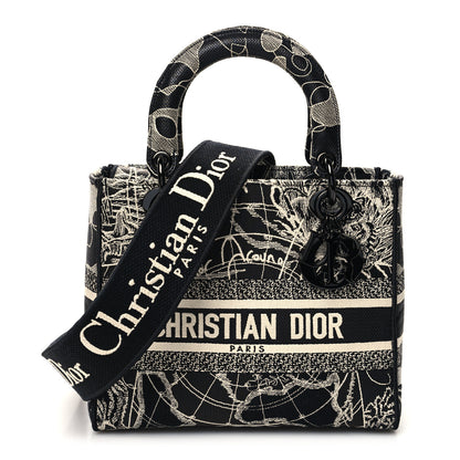 Christian Dior Toile de Jouy Embroidered Medium Lady D-Lite Black White 1 of 9
