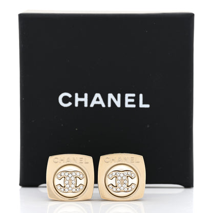 Chanel Metal Pearl Crystal CC Logo Square Earrings Gold Pearly White 5 of 5