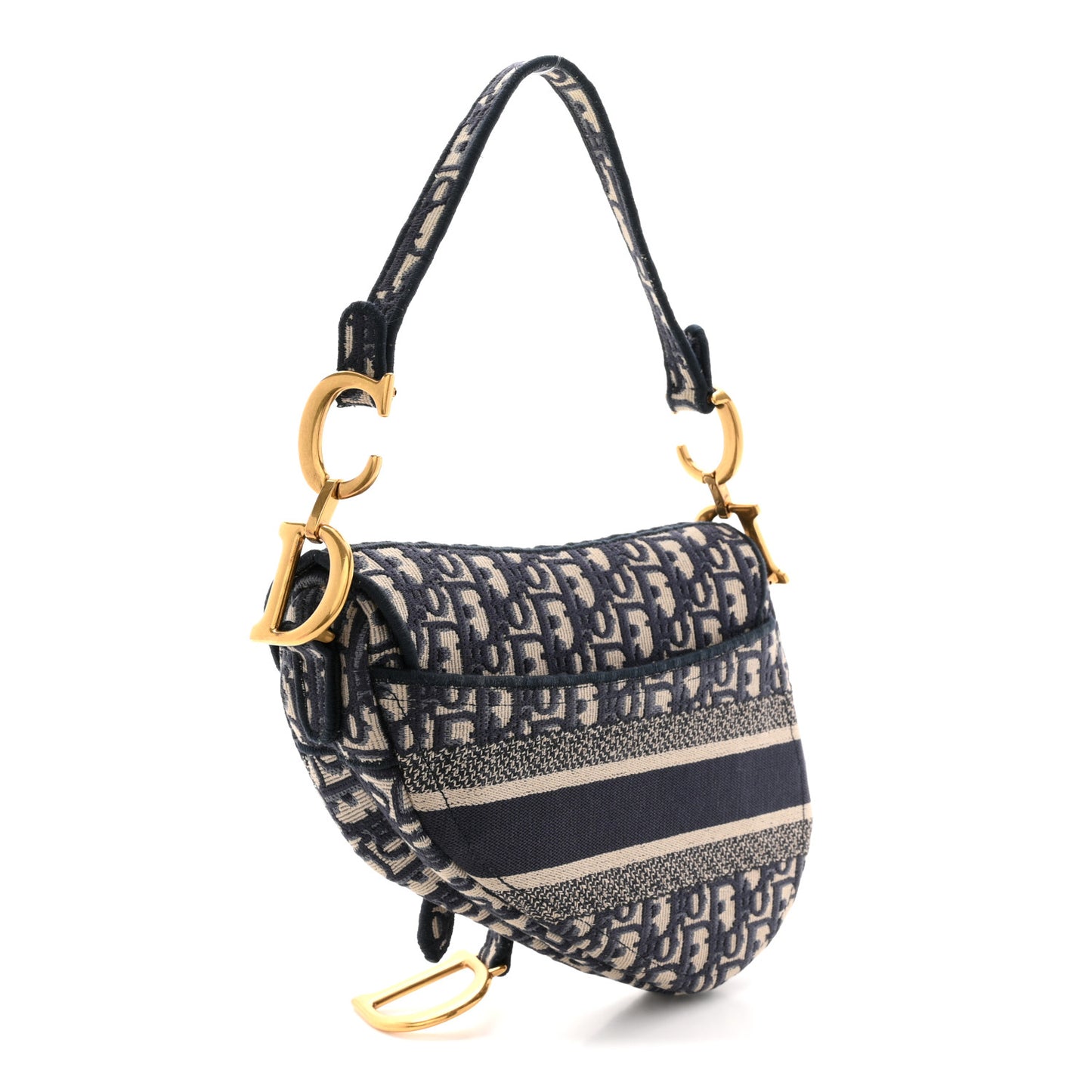 Oblique Embroidered Saddle Bag Blue