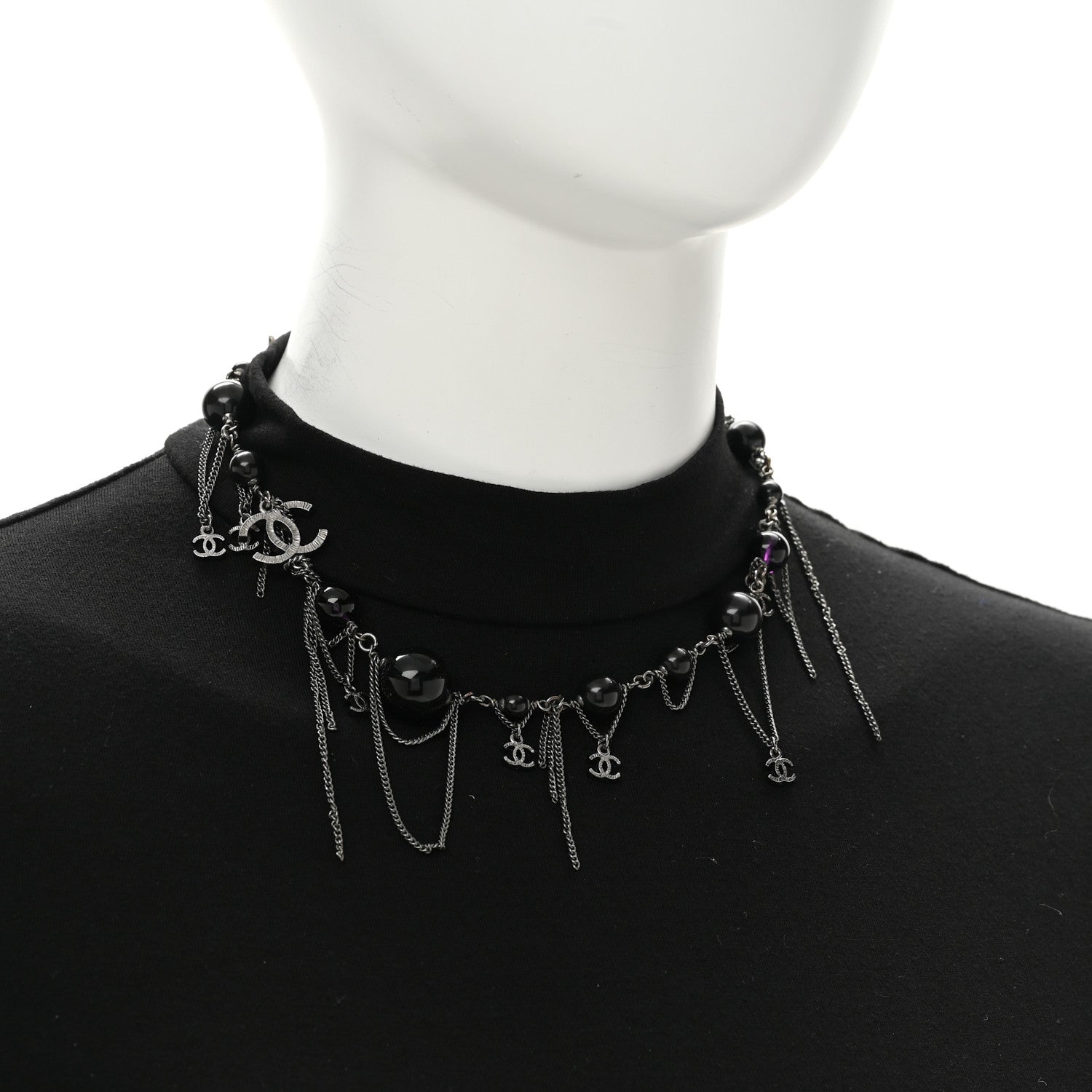 Chanel Ruthenium Pearl Beaded CC Choker Necklace Black 2 of 6