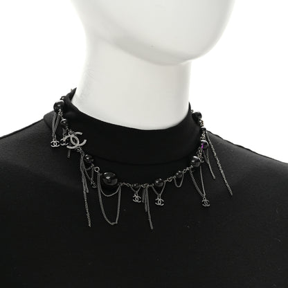 Chanel Ruthenium Pearl Beaded CC Choker Necklace Black 2 of 6