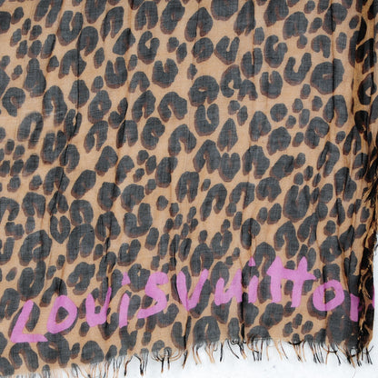 Louis Vuitton Cashmere Silk Leopard Stole Brown 4 of 9
