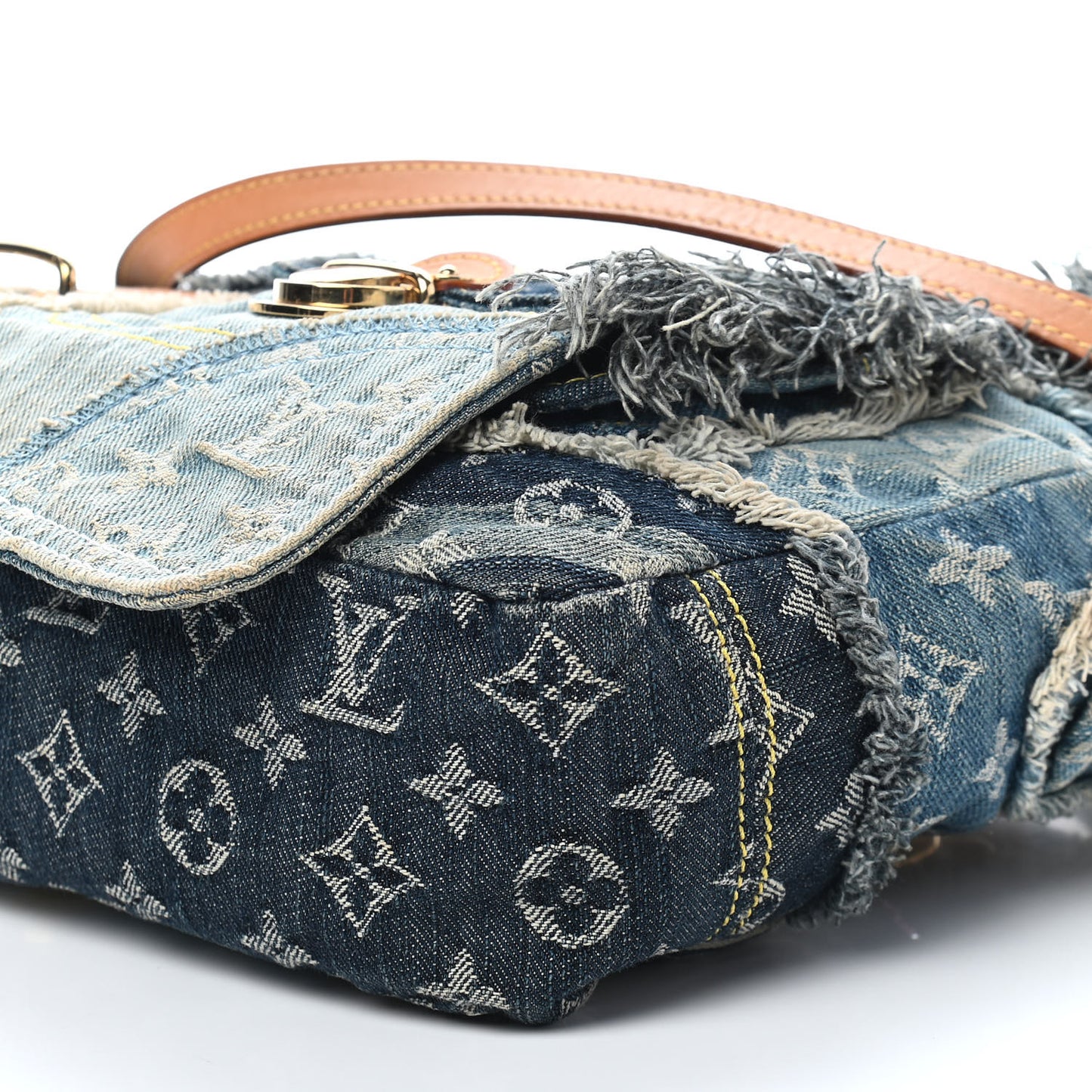 Denim Patchwork Posty Messenger Bag Blue