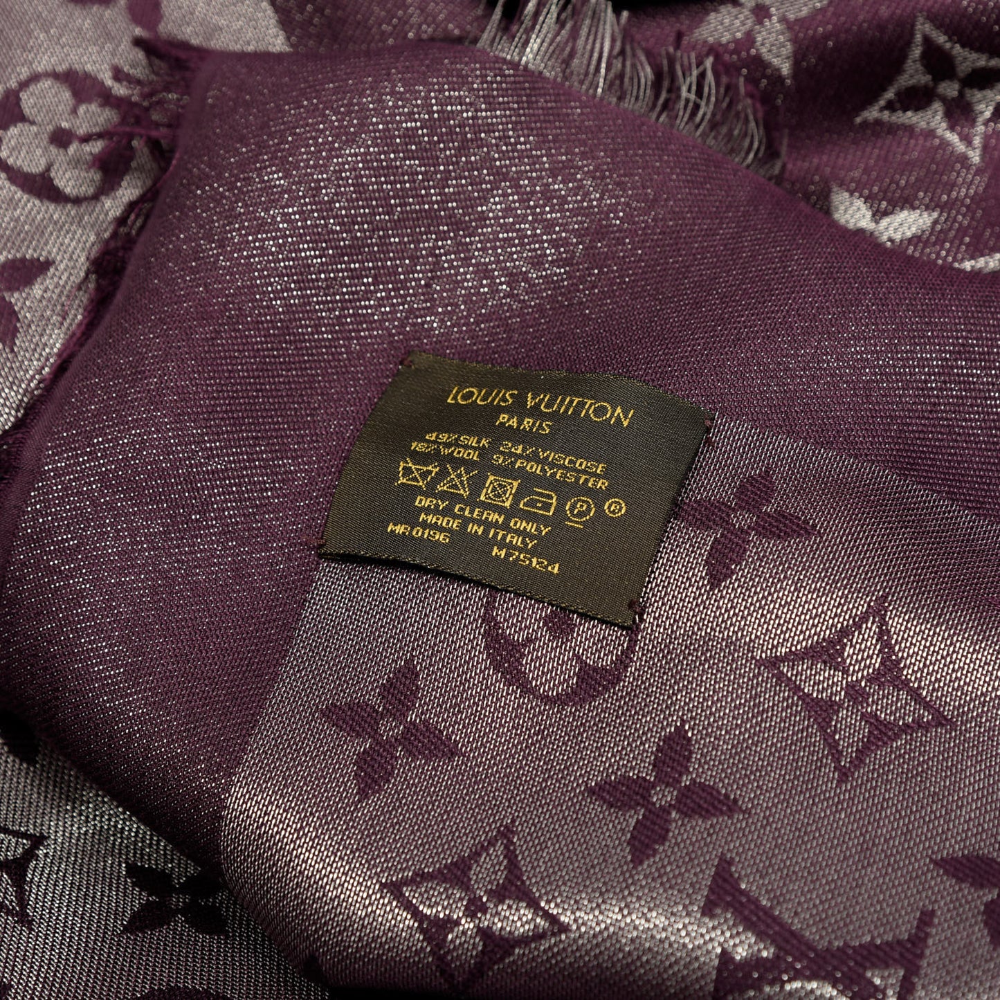 Silk Lurex Wool Monogram Shine Shawl Amarante