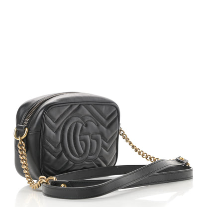 Gucci Calfskin Matelasse Mini GG Marmont Chain Shoulder Bag Black 3 of 18
