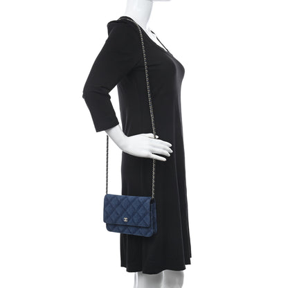 Chanel Denim Printed Wallet On Chain WOC Dark Blue 2 of 13