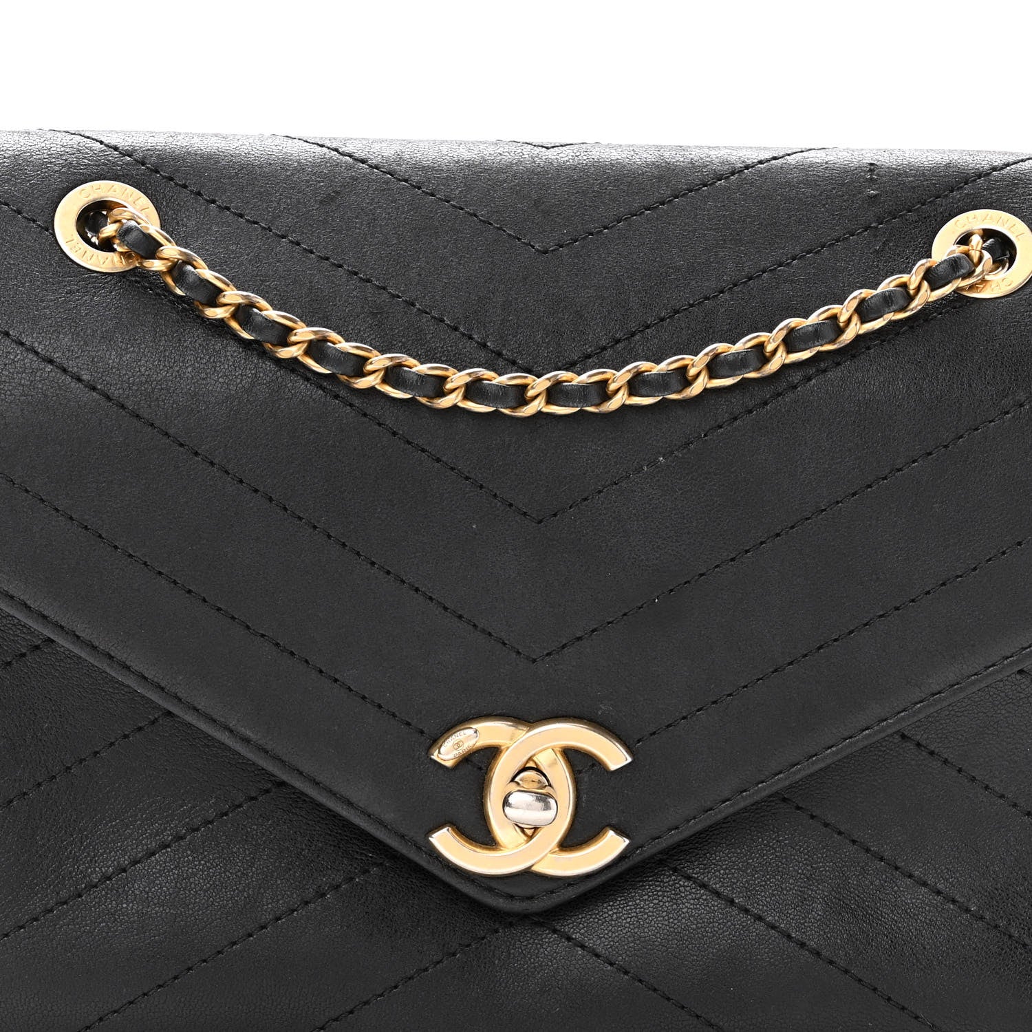 Chanel Lambskin Chevron Stitched Envelope Flap Bag Black 8 of 10