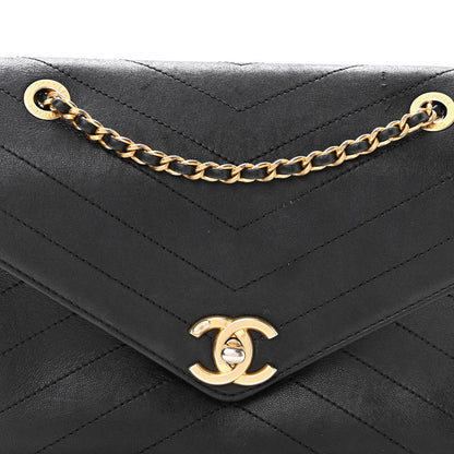 Chanel Lambskin Chevron Stitched Envelope Flap Bag Black 8 of 10