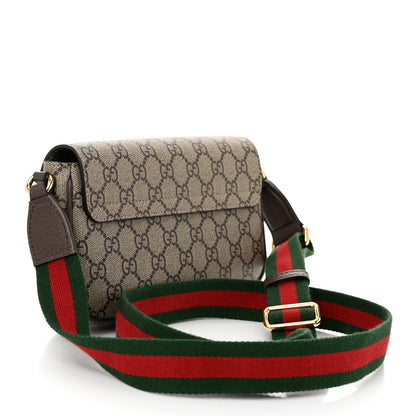 Gucci GG Supreme Monogram Textured Dollar Calfskin Web Mini Ophidia Envelope Shoulder Bag Beige Ebony 3 of 11