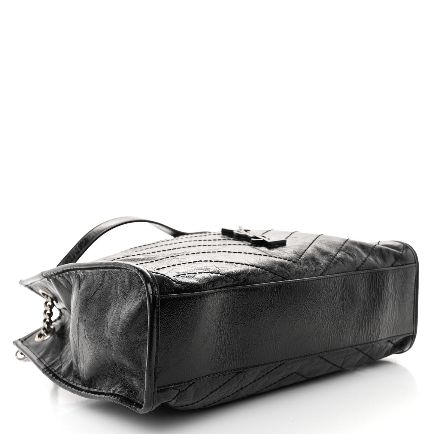 Crinkled Calfskin Matelasse Monogram Medium Niki Shopper Tote Black