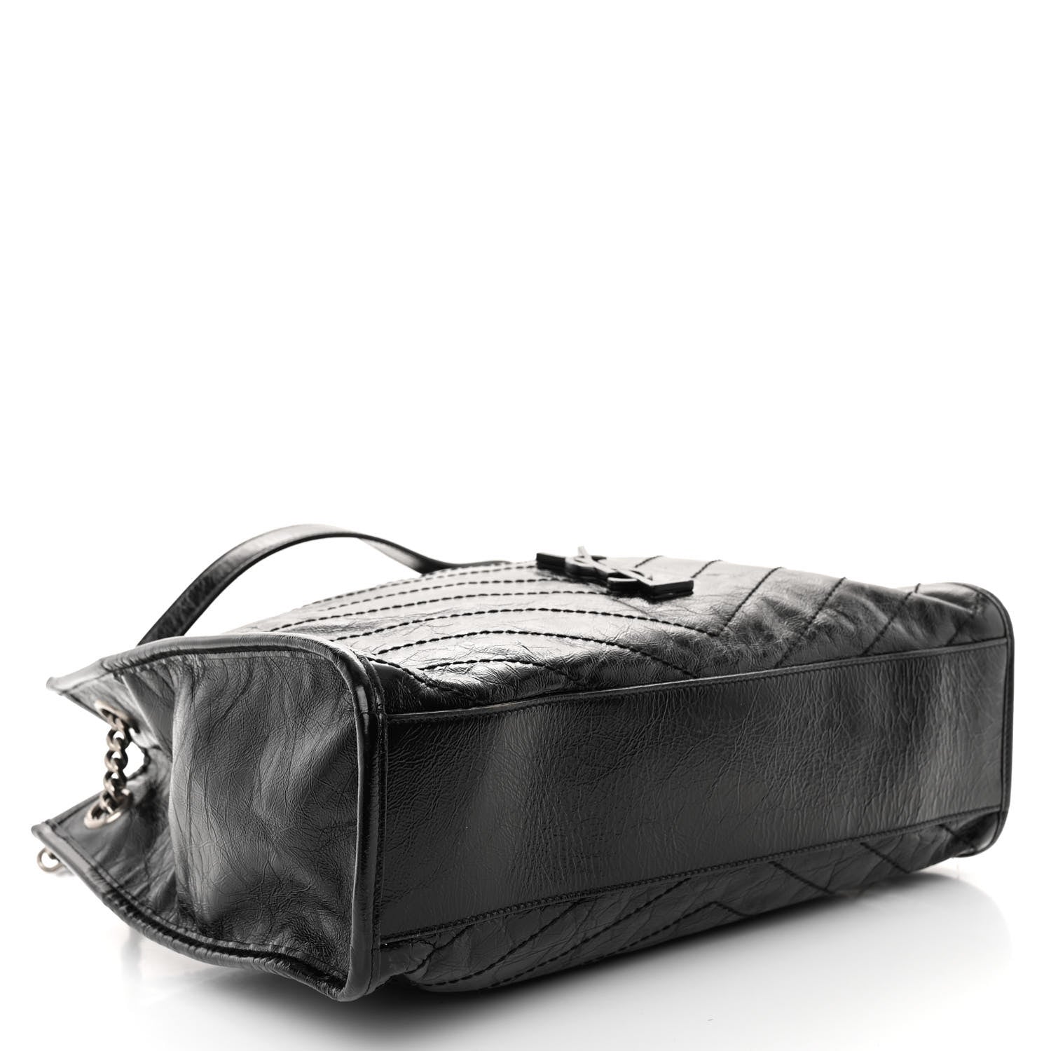 Saint Laurent Crinkled Calfskin Matelasse Monogram Medium Niki Shopper Tote Black 4 of 9