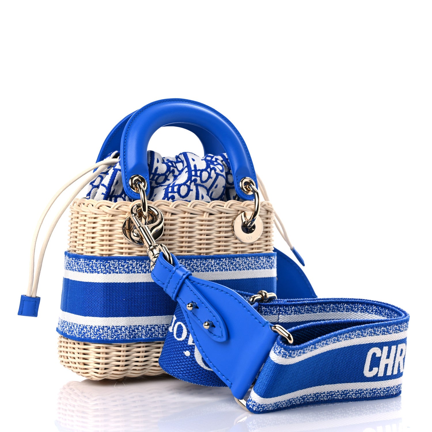 Christian Dior Wicker Oblique Mini Lady Dior Bag Florescent Blue 3 of 9