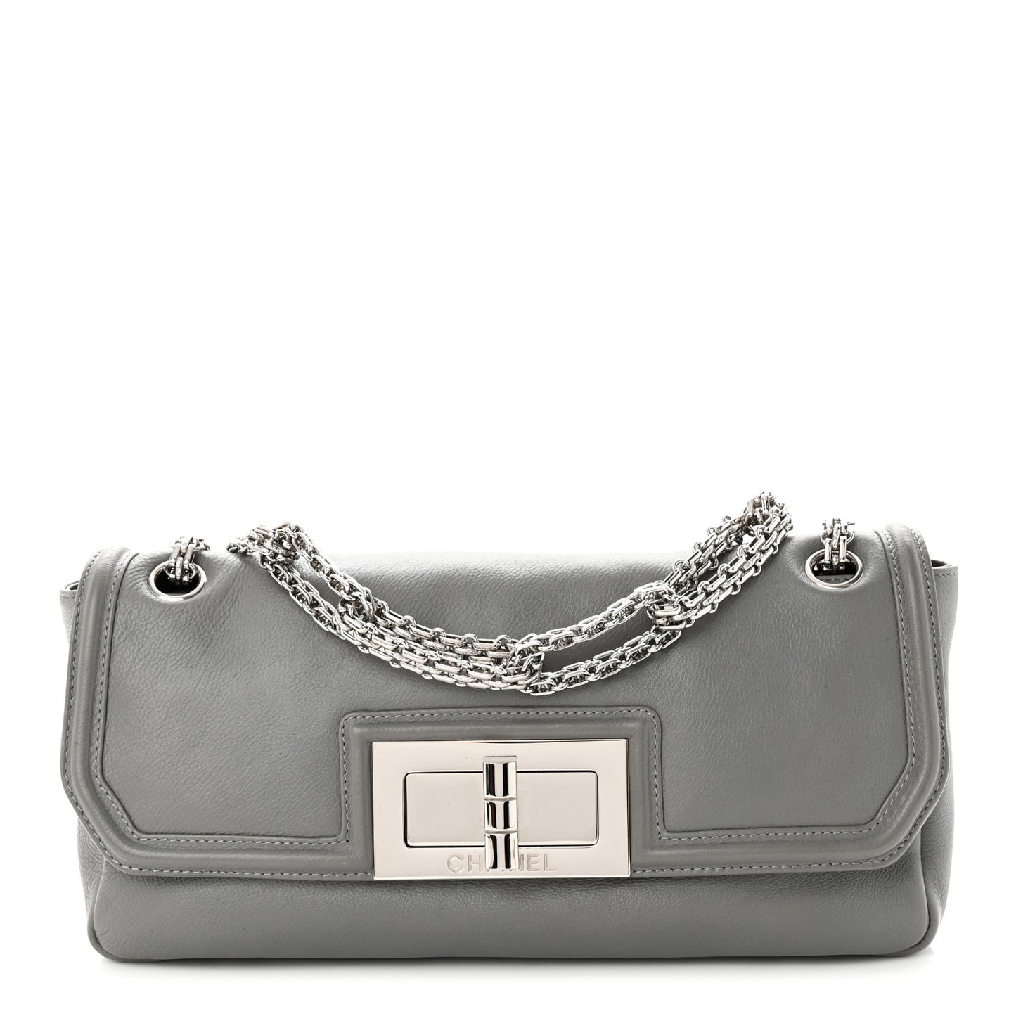 Grained Calfskin Mademoiselle Lock Bijoux Chain Flap Grey