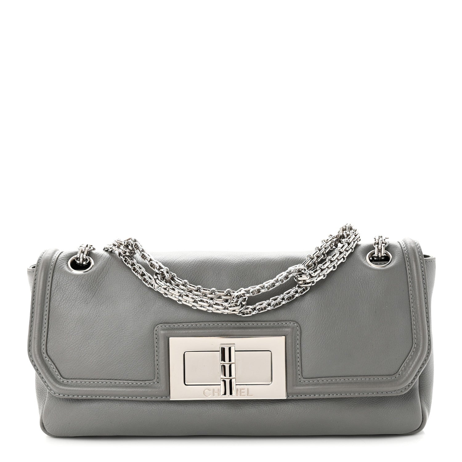 Chanel Grained Calfskin Mademoiselle Lock Bijoux Chain Flap Grey 1 of 12