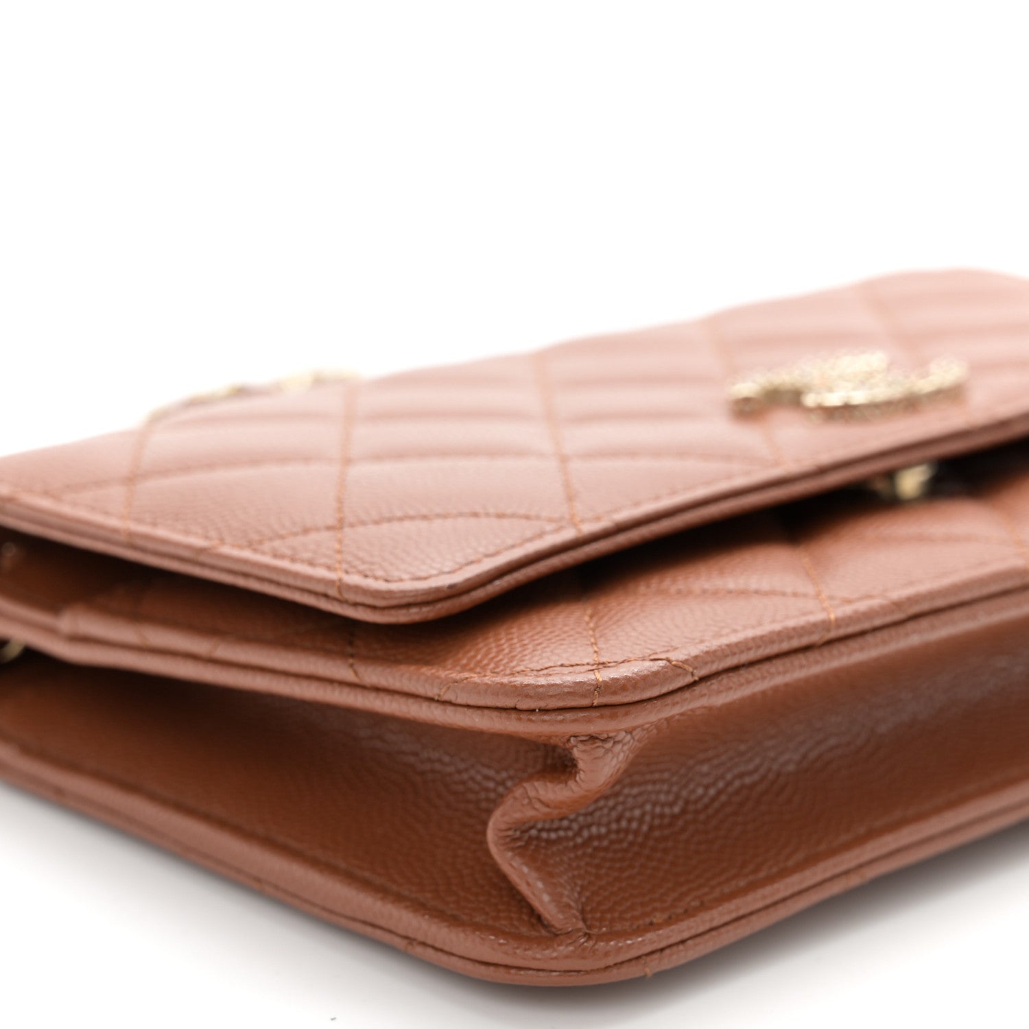Chanel Shiny Caviar Quilted Strass Wallet On Chain WOC Light Brown 10 of 11