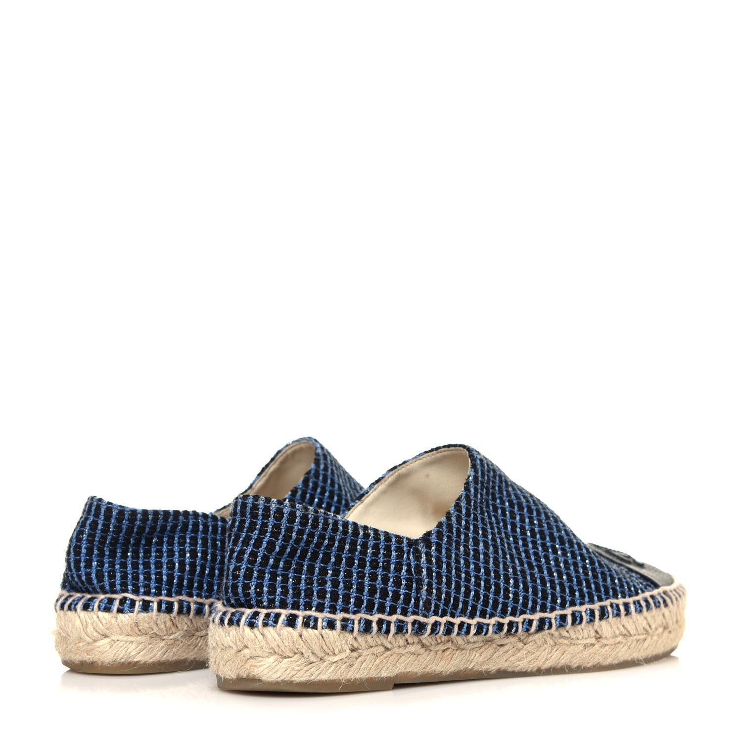Chanel Grained Calfskin Tweed CC Espadrilles 36 Black Blue 4 of 7