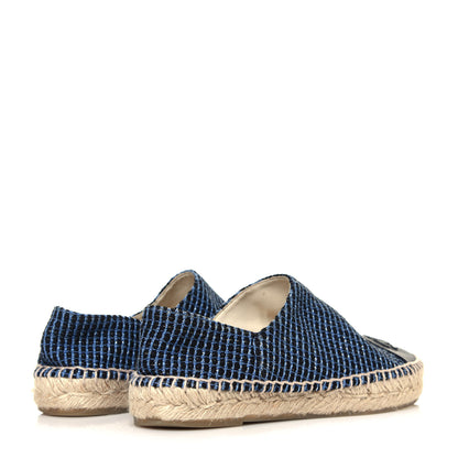 Chanel Grained Calfskin Tweed CC Espadrilles 36 Black Blue 4 of 7