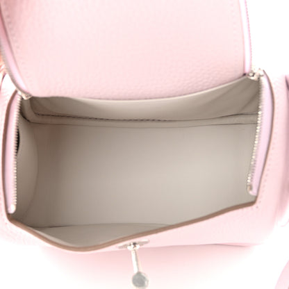 Hermes Taurillon Clemence Verso Mini Lindy 20 Mauve Pale Mushroom 5 of 11