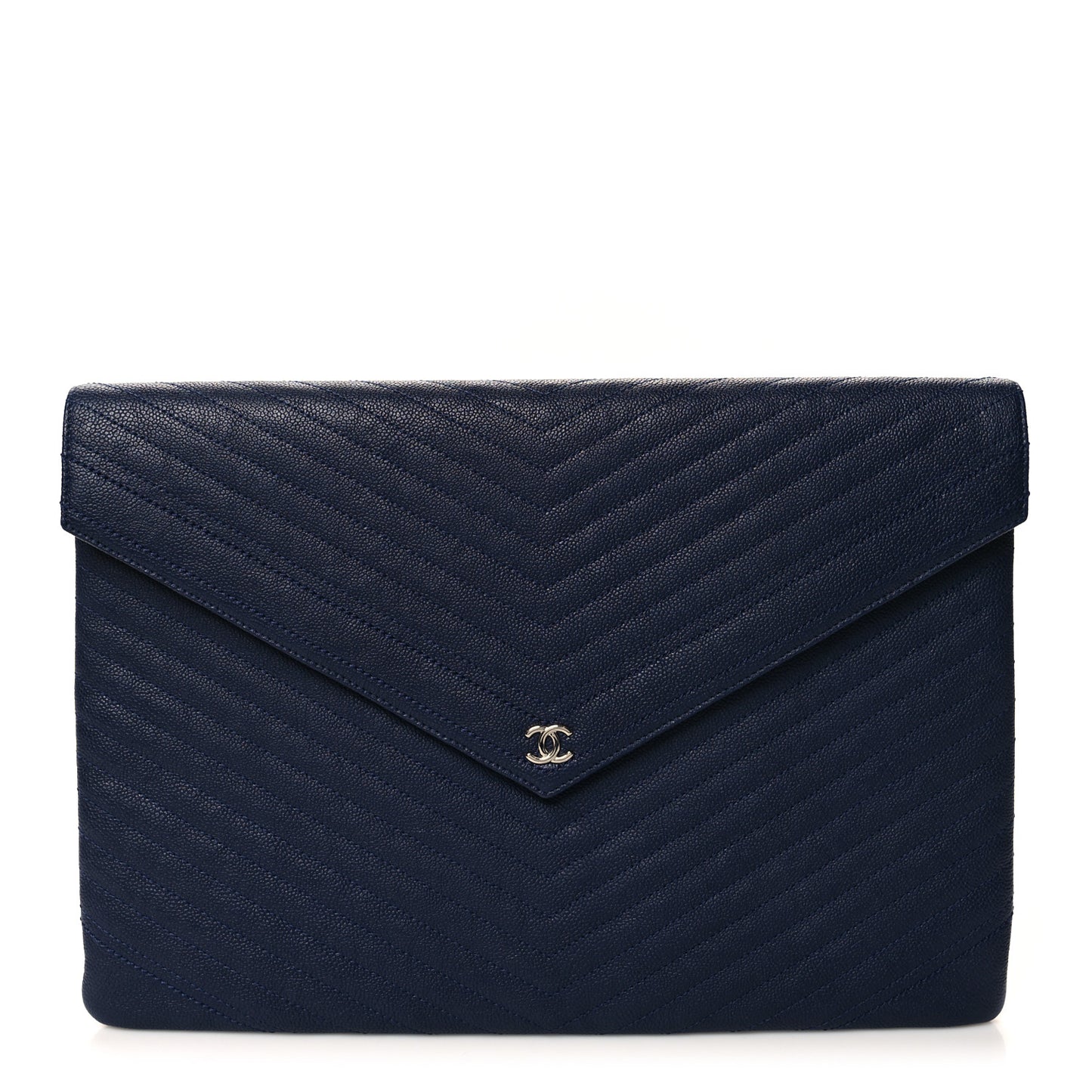 Caviar Chevron Quilted Large Statement Pouch Navy