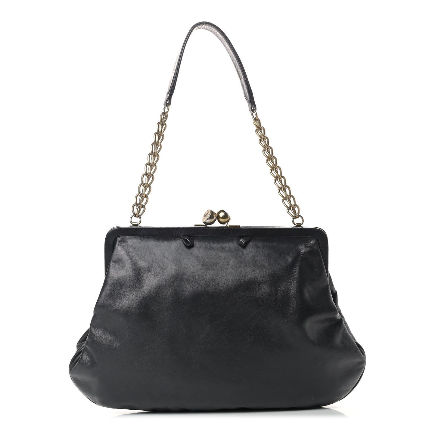Glazed Calfskin Kisslock Frame Bag Black