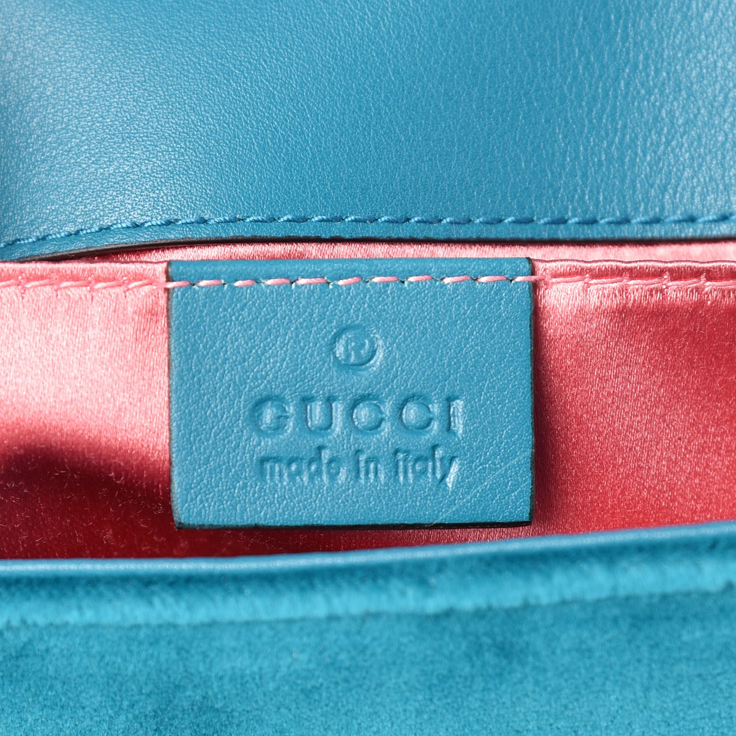 Velvet Matelasse Embroidered Mini GG Marmont Shoulder Bag Pavone Cyan
