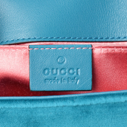 Gucci Velvet Matelasse Embroidered Mini GG Marmont Shoulder Bag Pavone Cyan 6 of 12