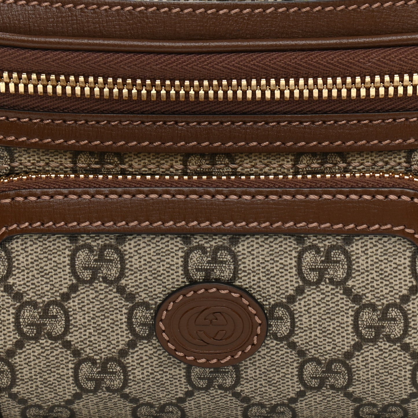 GG Supreme Monogram Textured Calfskin Retro Interlocking G Belt Bag Beige Ebony Brown Sugar