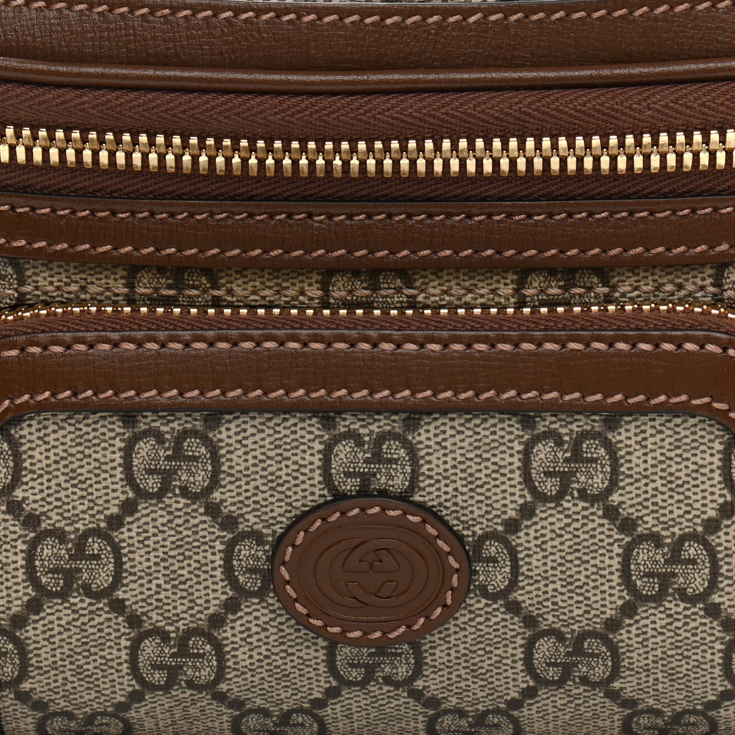 Gucci GG Supreme Monogram Textured Calfskin Retro Interlocking G Belt Bag Beige Ebony Brown Sugar 9 of 12