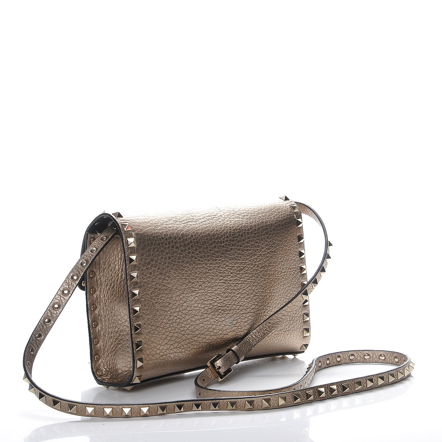 Valentino Garavani Metallic Pebbled Calfskin Medium Rockstud Flip Lock Crossbody Bag Sasso 3 of 7