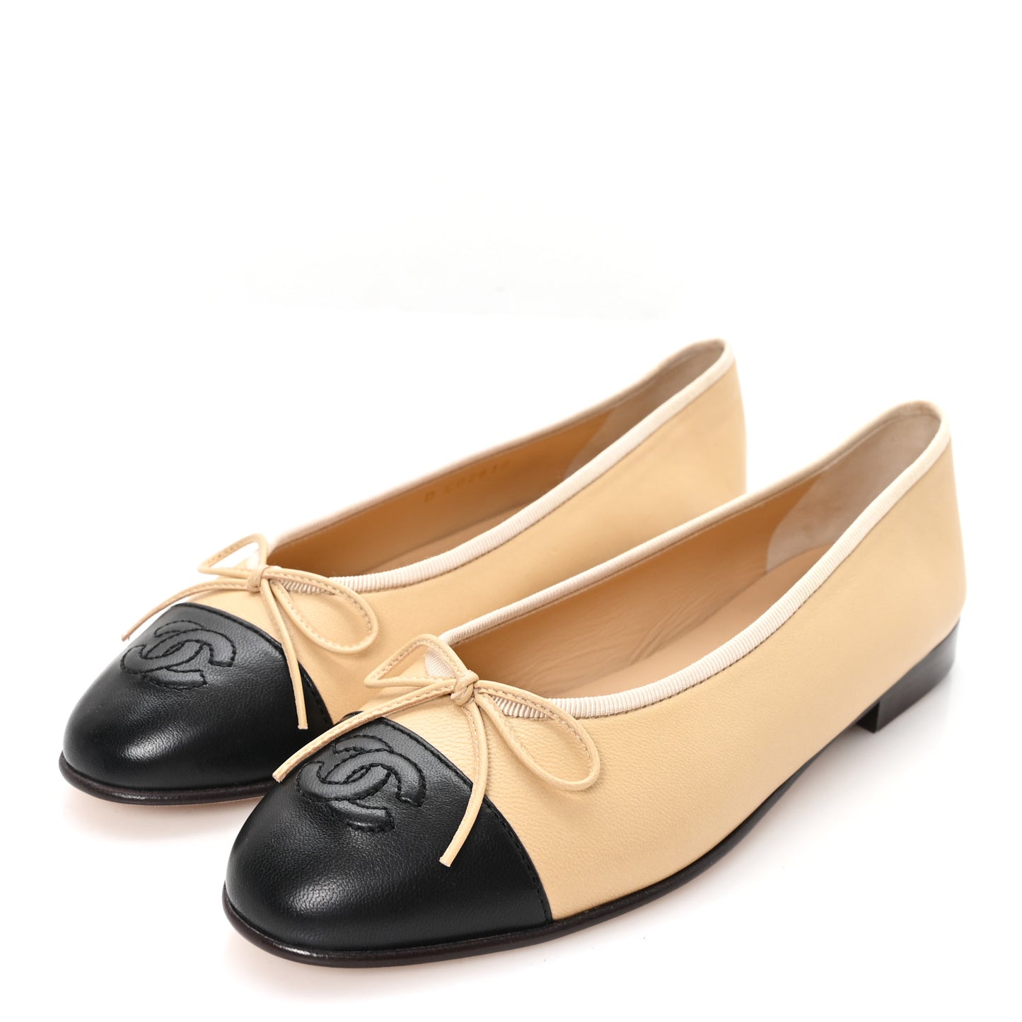 Lambskin Cap Toe CC Ballerina Flats 35.5 Beige Black