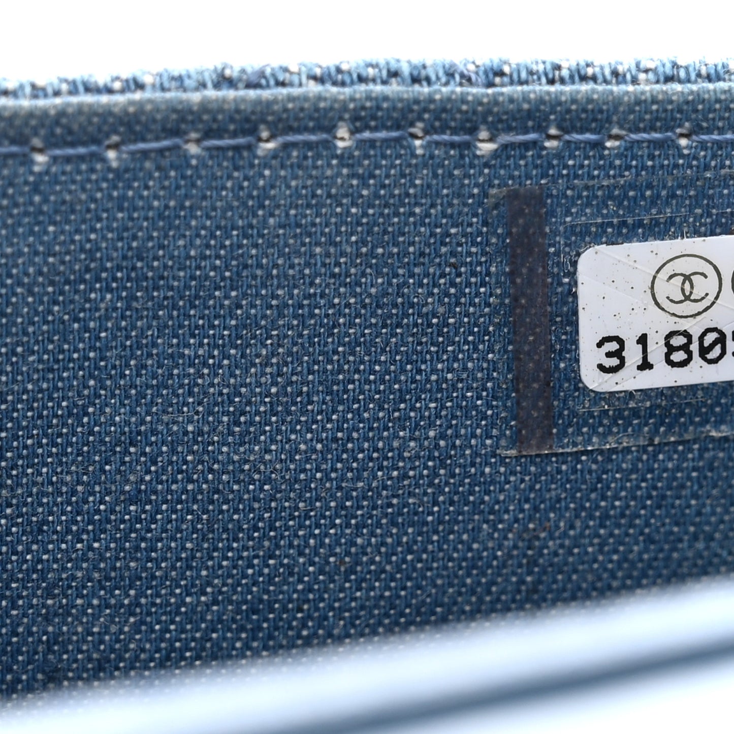 Denim Quilted CC Pearl Crush Clutch With Chain Blue