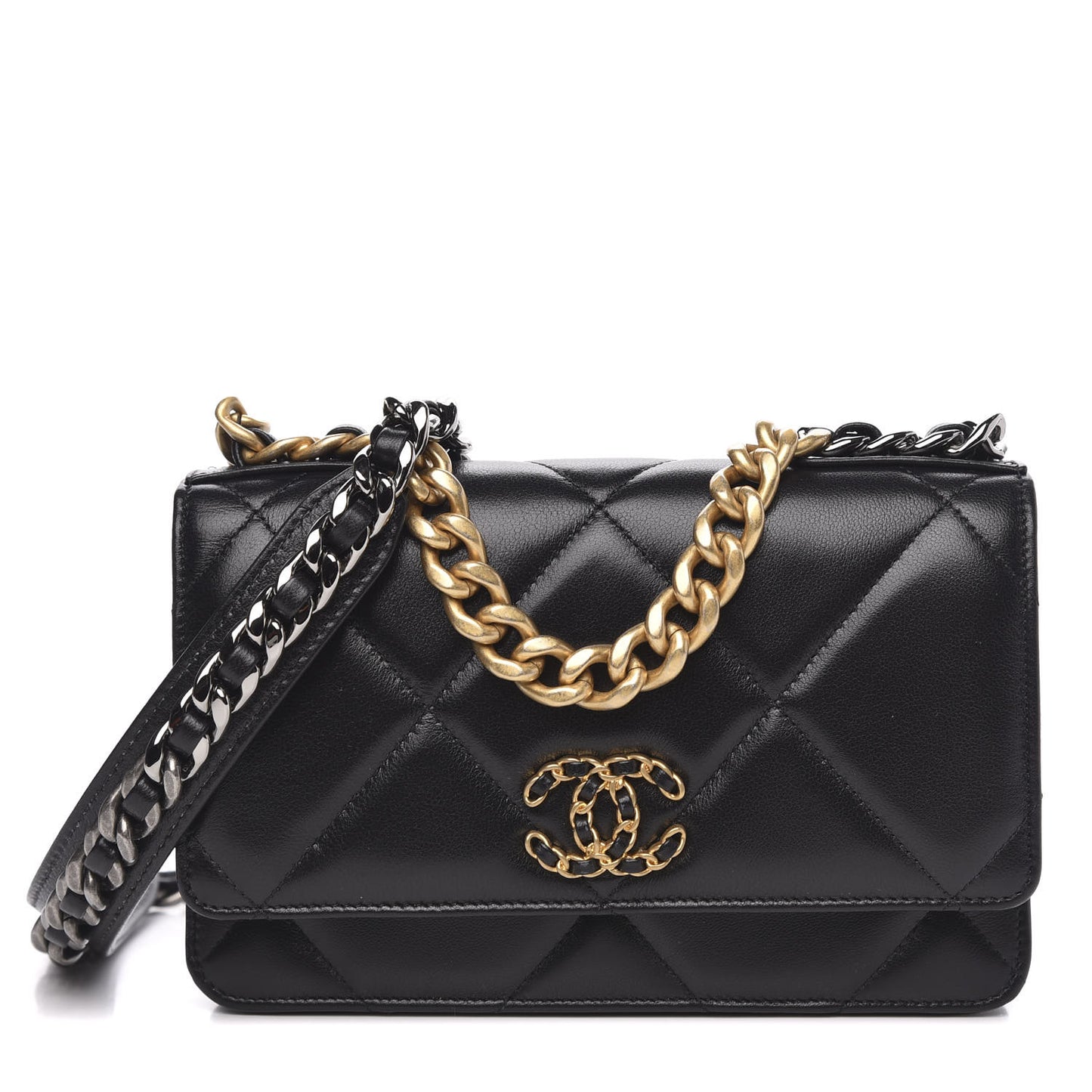 Goatskin Quilted 19 Wallet On Chain WOC Black