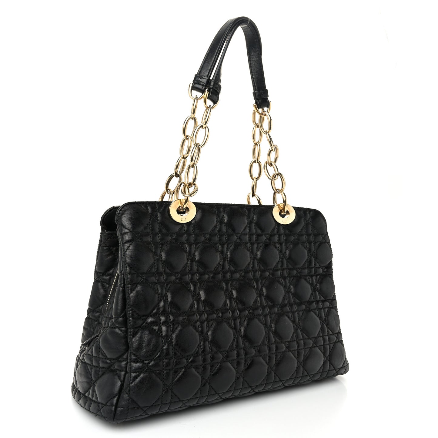 Lambskin Cannage Small Dior Soft Zipped Shopping Tote Black