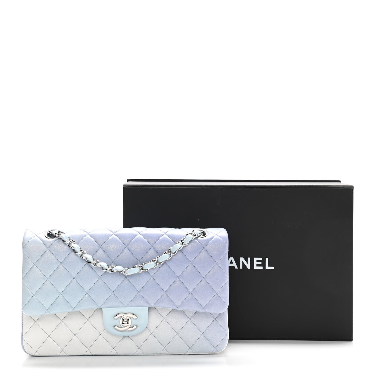 Perforated Lambskin Quilted Medium Double Flap Light Blue Light Purple White