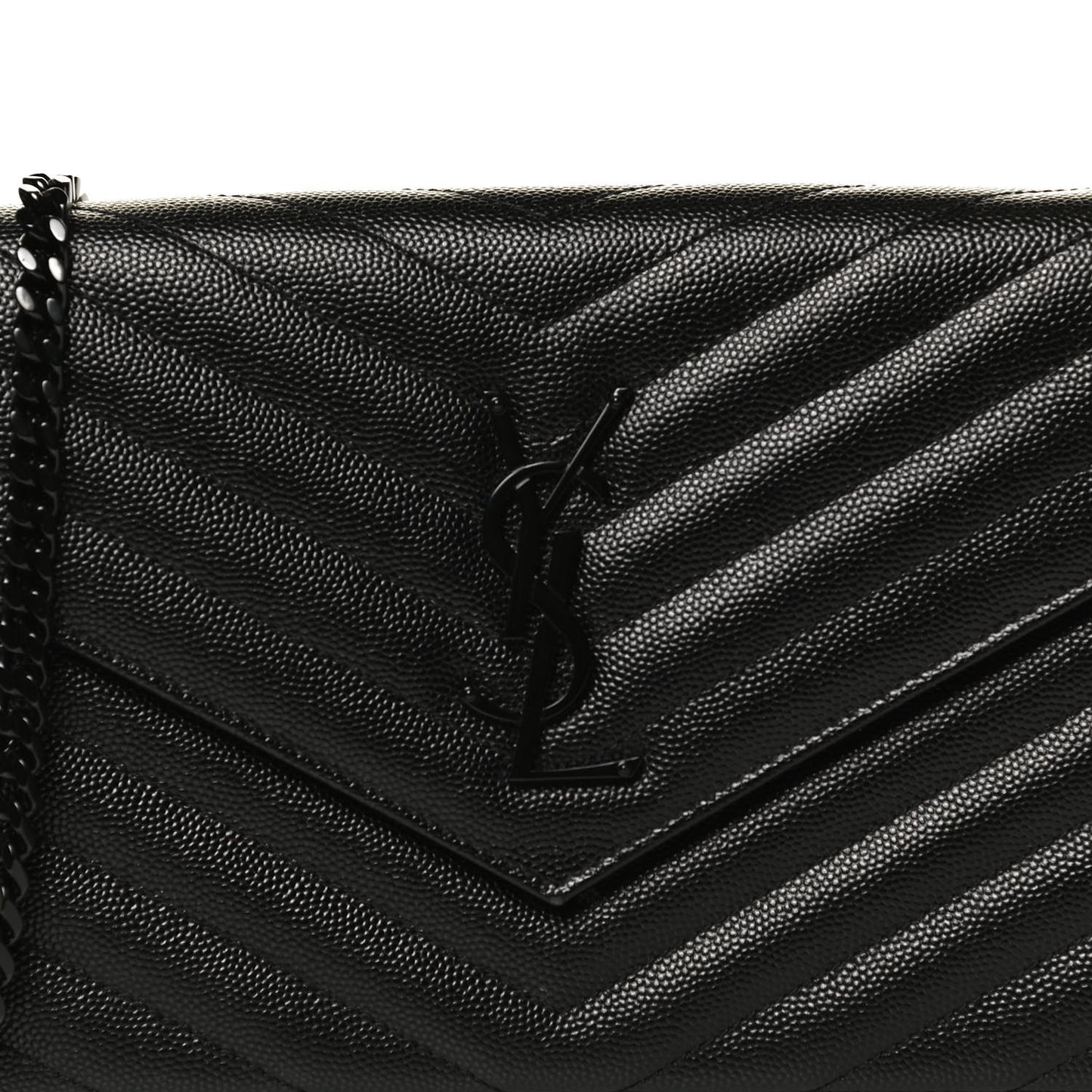 Grain De Poudre Matelasse Chevron Monogram Chain Wallet Black