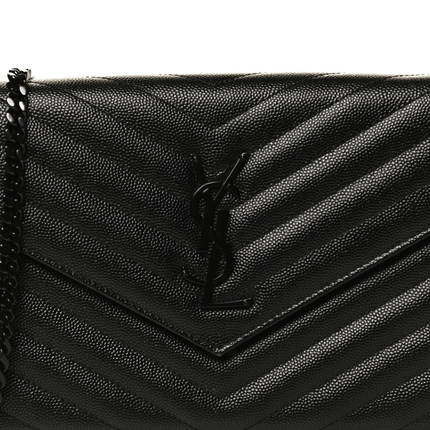 Saint Laurent Grain De Poudre Matelasse Chevron Monogram Chain Wallet Black 7 of 13