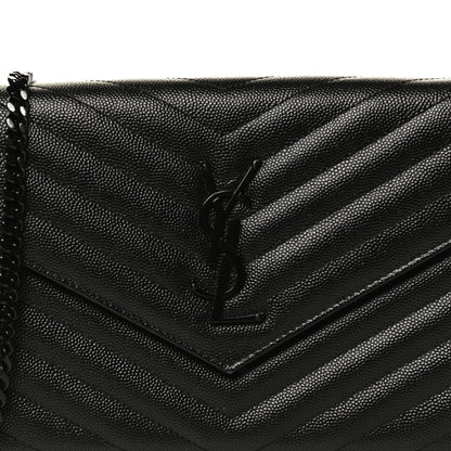 Saint Laurent Grain De Poudre Matelasse Chevron Monogram Chain Wallet Black 7 of 13