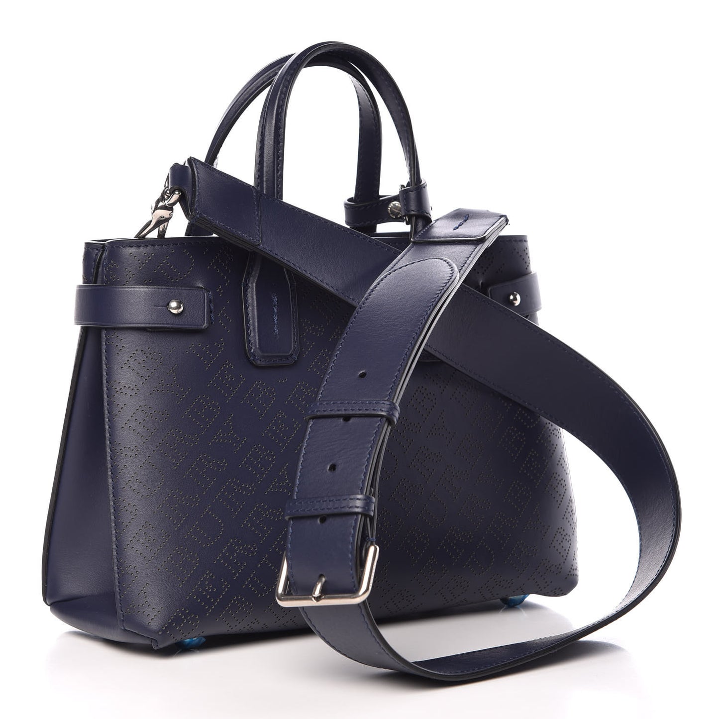 Derby Calfskin Perforated Small Banner Tote Regency Blue
