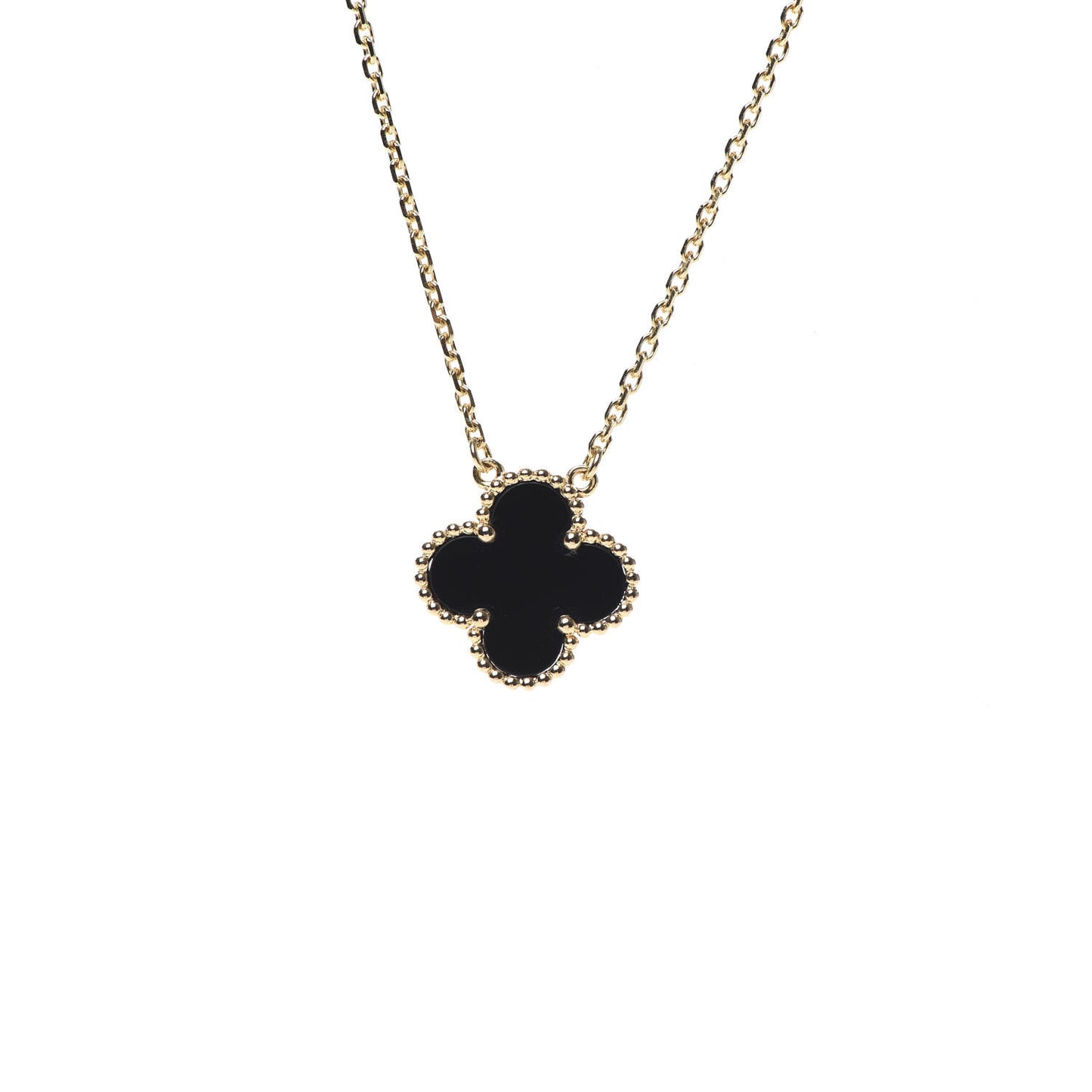 18K Yellow Gold Black Onyx Vintage Alhambra Pendant Necklace