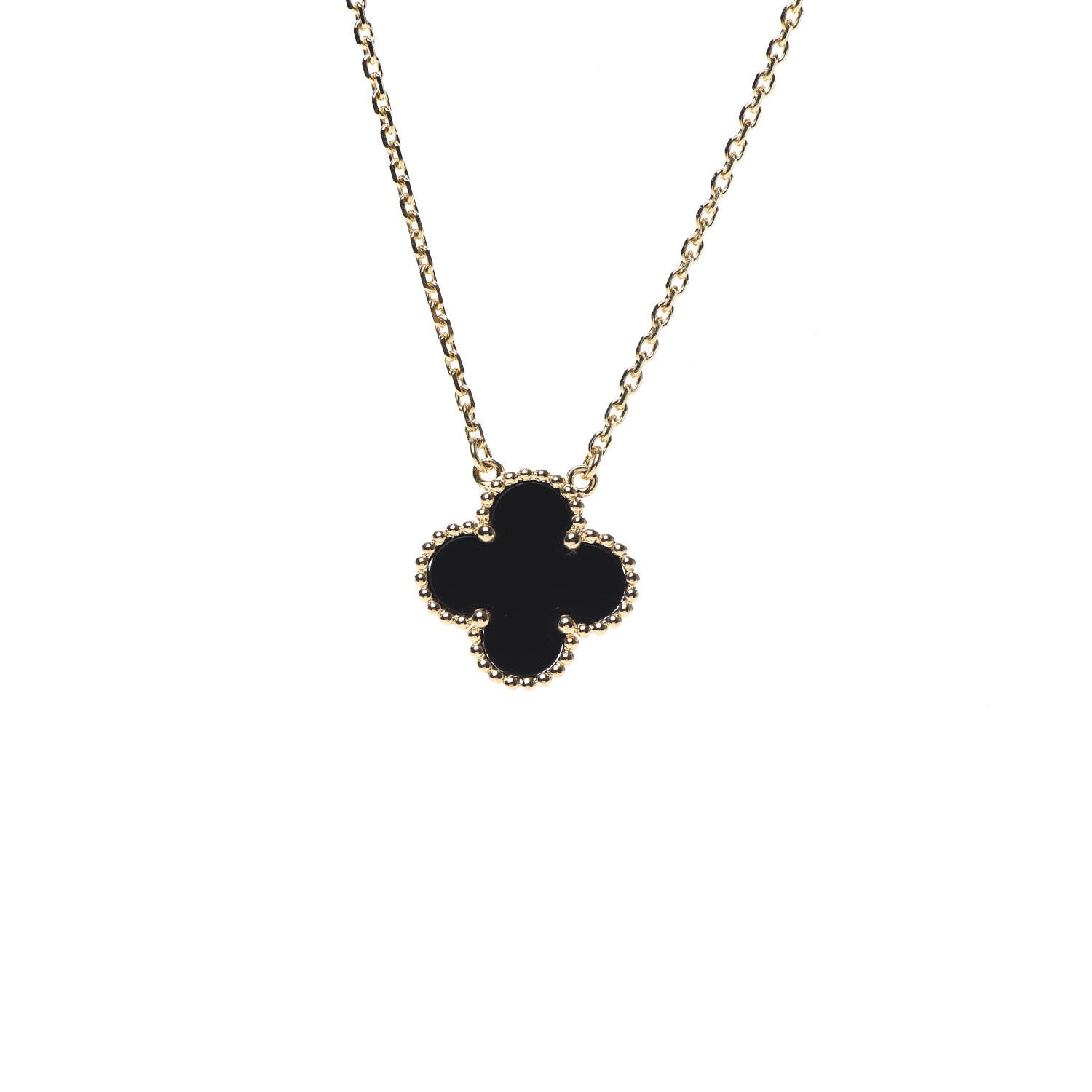 Van Cleef & Arpels 18K Yellow Gold Black Onyx Vintage Alhambra Pendant Necklace 4 of 6