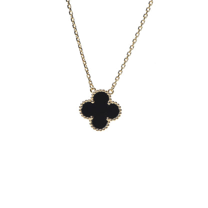 Van Cleef & Arpels 18K Yellow Gold Black Onyx Vintage Alhambra Pendant Necklace 4 of 6