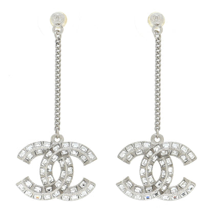 Chanel Baguette Crystal CC Drop Earrings Silver 1 of 5